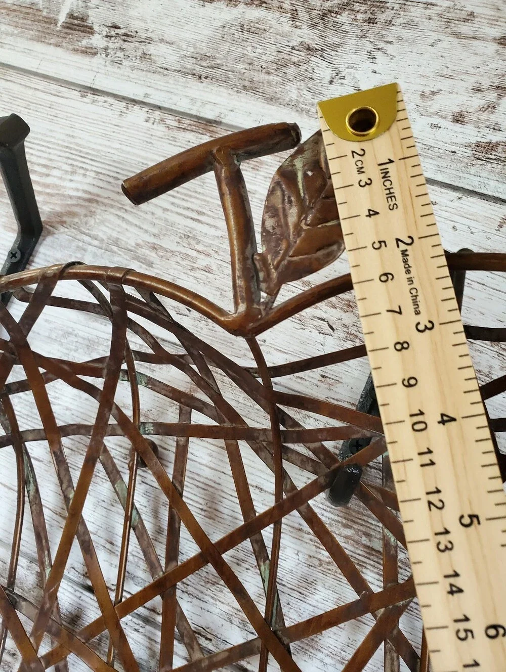 Vintage Apple Shaped Metal Wire Basket Copper Patina Farmhouse Decor Centerpiece